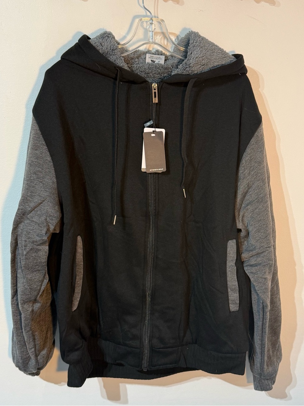 Men's Black and Charcoal Fleece-Lined Full-Zip Hoodie Jacket